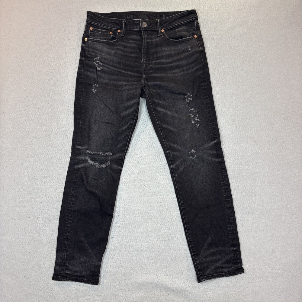 American Eagle Airflex+ Athletic Fit Jeans Black 30X30 Distressed